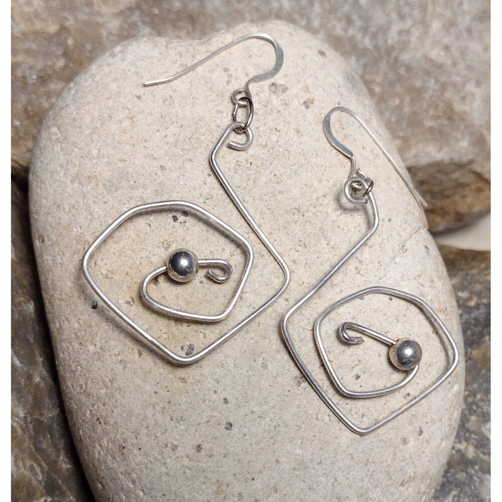 Vintage Sterling Silver Modernist Dangle Sculptural Earrings